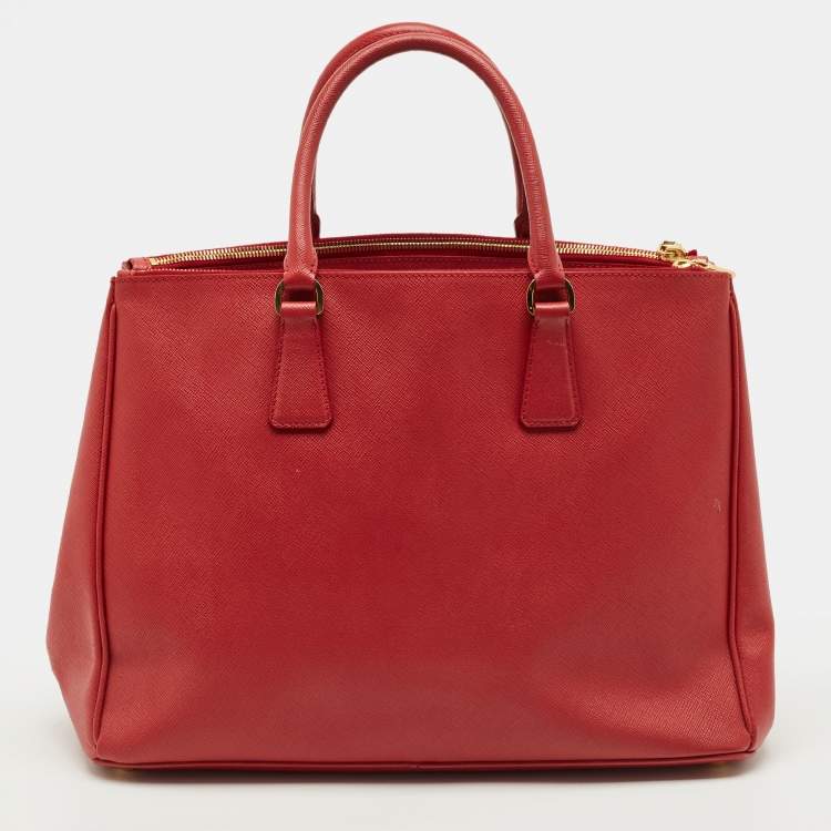 Pre Owned Prada Double Zip Large Red Saffiano Leather Tote