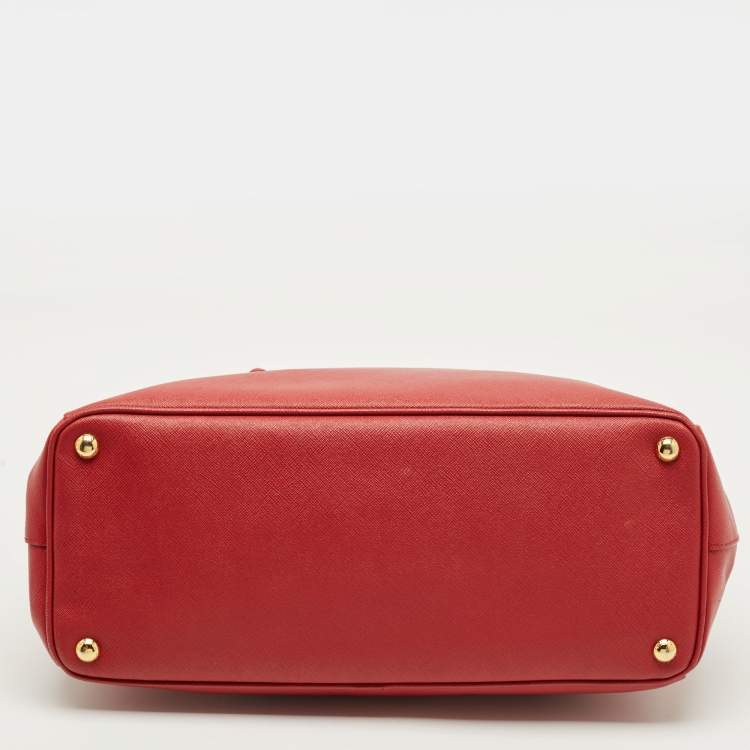 Pre Owned Prada Double Zip Large Red Saffiano Leather Tote
