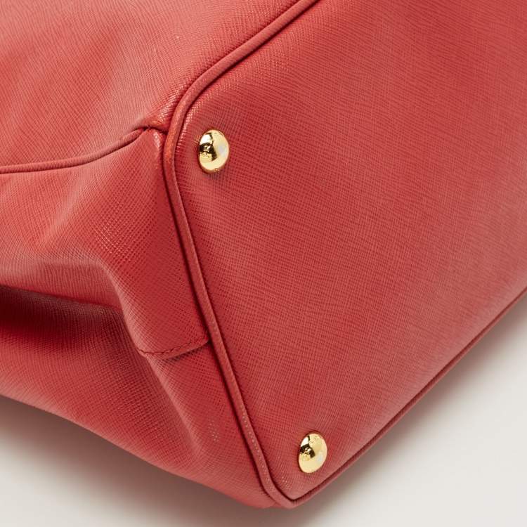 Pre Owned Prada Double Zip Large Red Saffiano Leather Tote