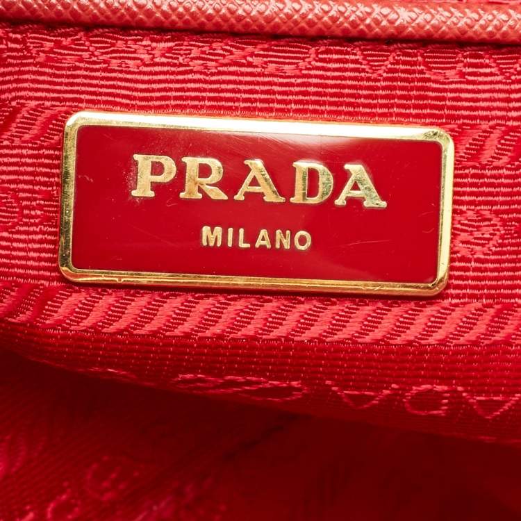Pre Owned Prada Double Zip Large Red Saffiano Leather Tote