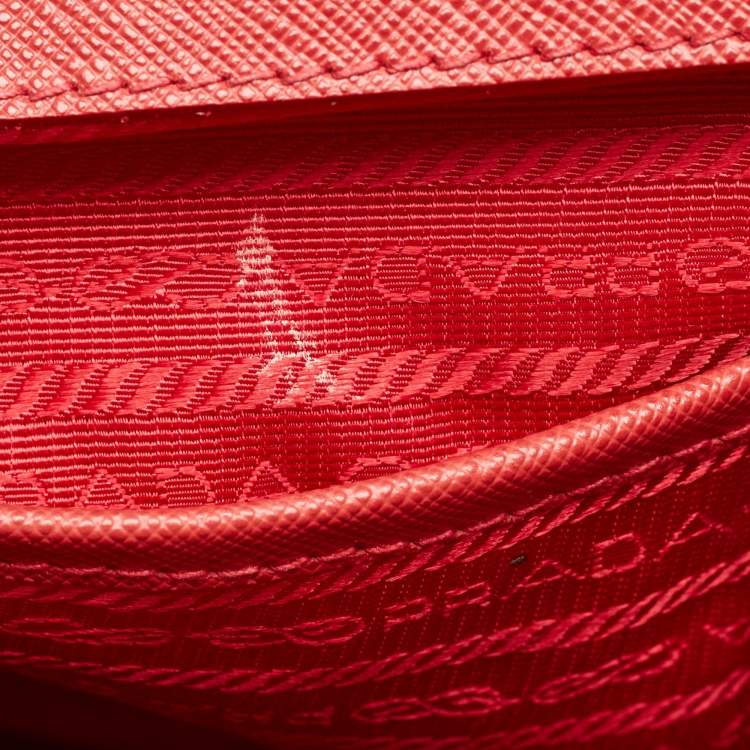 Pre Owned Prada Double Zip Large Red Saffiano Leather Tote