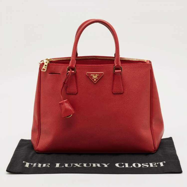 Pre Owned Prada Double Zip Large Red Saffiano Leather Tote