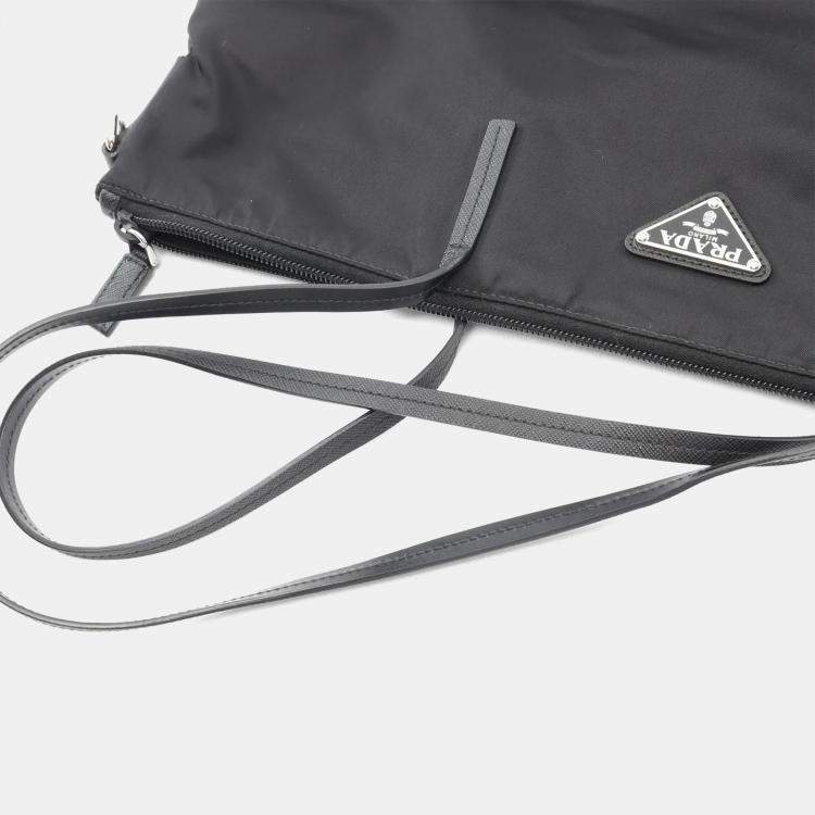 مملوكة مسبقًا Prada Tessuto Black Nylon Saffiano Leather Tote Bag