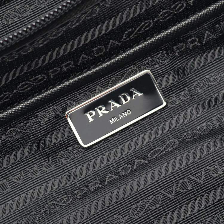 مملوكة مسبقًا Prada Tessuto Black Nylon Saffiano Leather Tote Bag