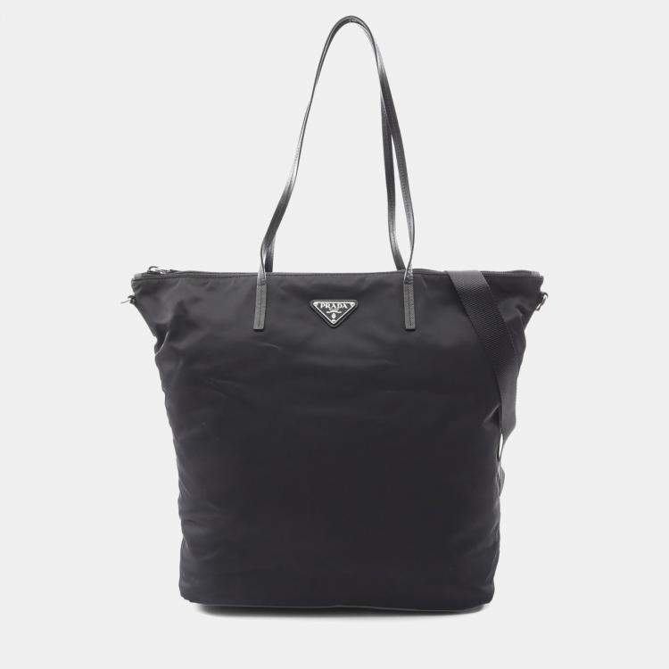 مملوكة مسبقًا Prada Tessuto Black Nylon Saffiano Leather Tote Bag