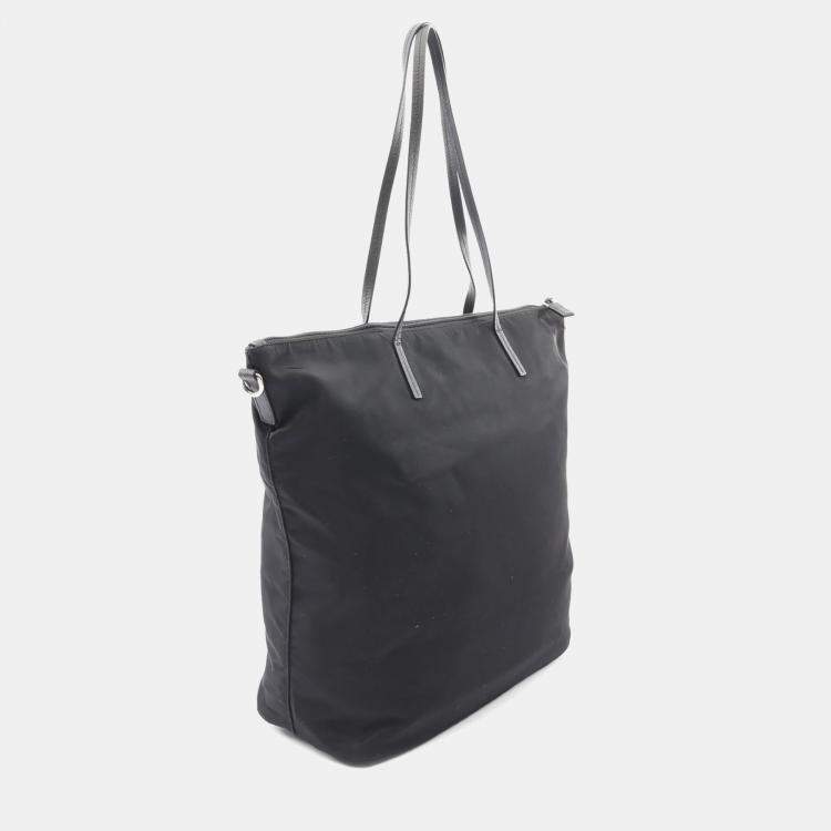مملوكة مسبقًا Prada Tessuto Black Nylon Saffiano Leather Tote Bag