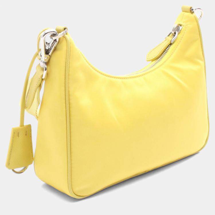 Pre Owned Prada Re-Edition 2005 Yellow Nylon Leather Chain Shoulder Bag