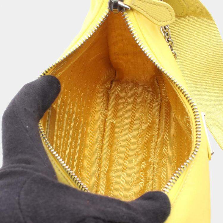 Pre Owned Prada Re-Edition 2005 Yellow Nylon Leather Chain Shoulder Bag