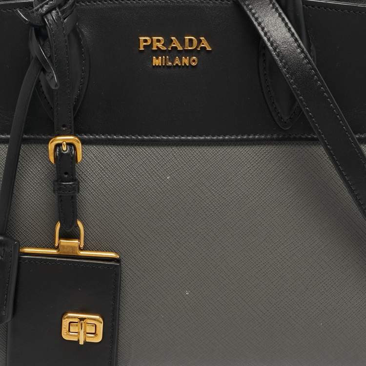 Pre Owned Prada Esplanade Black/Grey Saffiano Lux Leather Tote