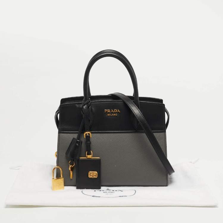 Pre Owned Prada Esplanade Black/Grey Saffiano Lux Leather Tote