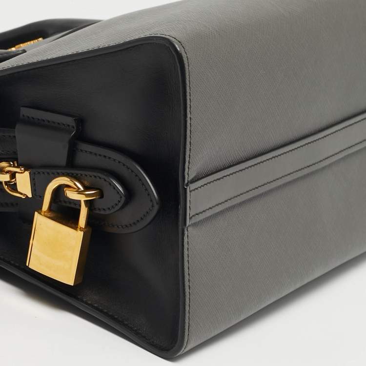 Pre Owned Prada Esplanade Black/Grey Saffiano Lux Leather Tote