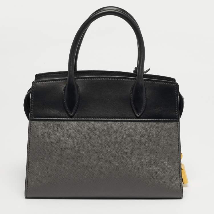 Pre Owned Prada Esplanade Black/Grey Saffiano Lux Leather Tote