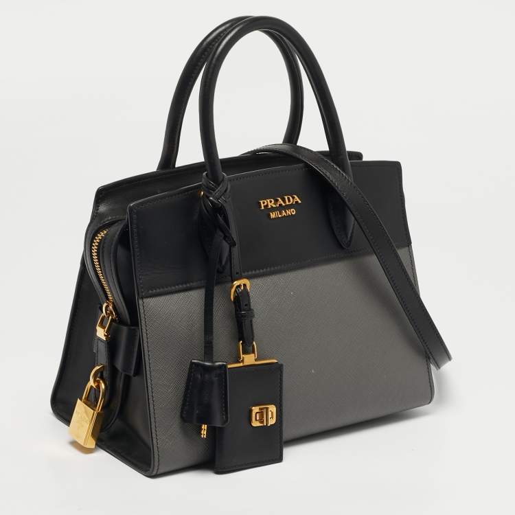 Pre Owned Prada Esplanade Black/Grey Saffiano Lux Leather Tote
