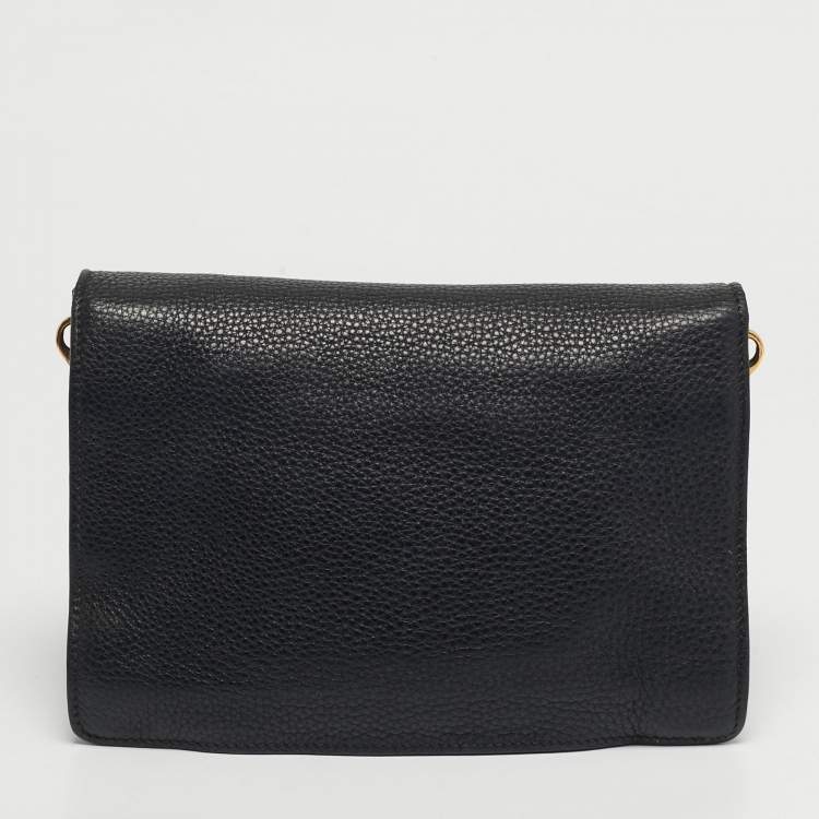 Pre Owned Prada Black Vitello Leather Flap Crossbody Bag