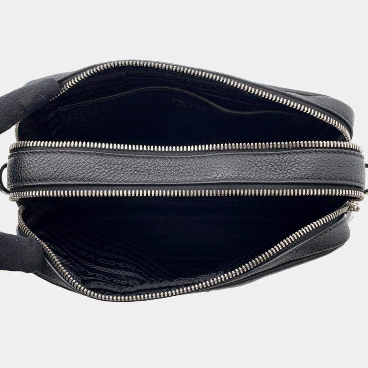مملوكة م سبقًا Prada Vitello Dino Soft Leather Shoulder Bag Black Leather