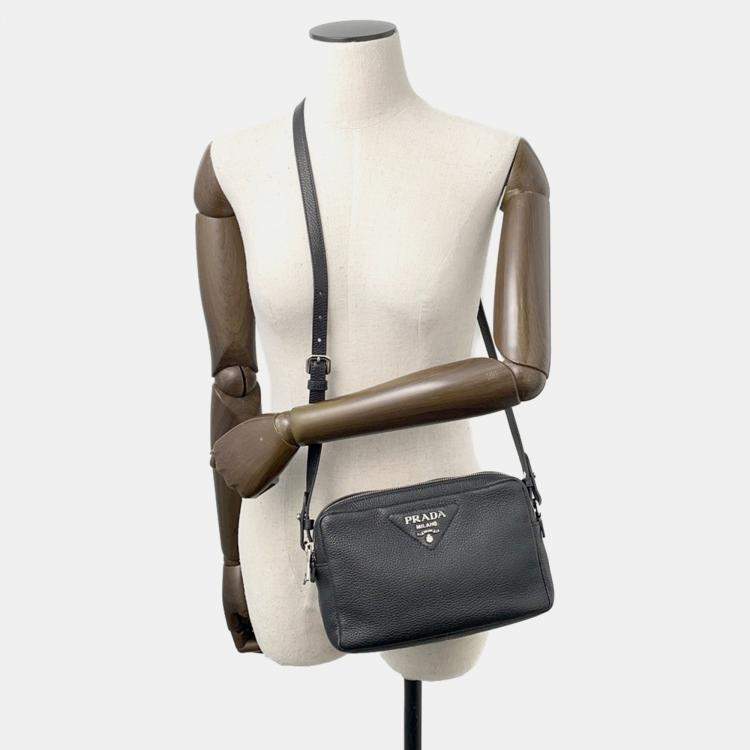 مملوكة مسبقًا Prada Vitello Dino Soft Leather Shoulder Bag Black Leather