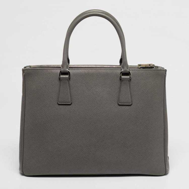 Pre Owned Prada Front Pocket Double Zip Medium Saffiano Leather Tote