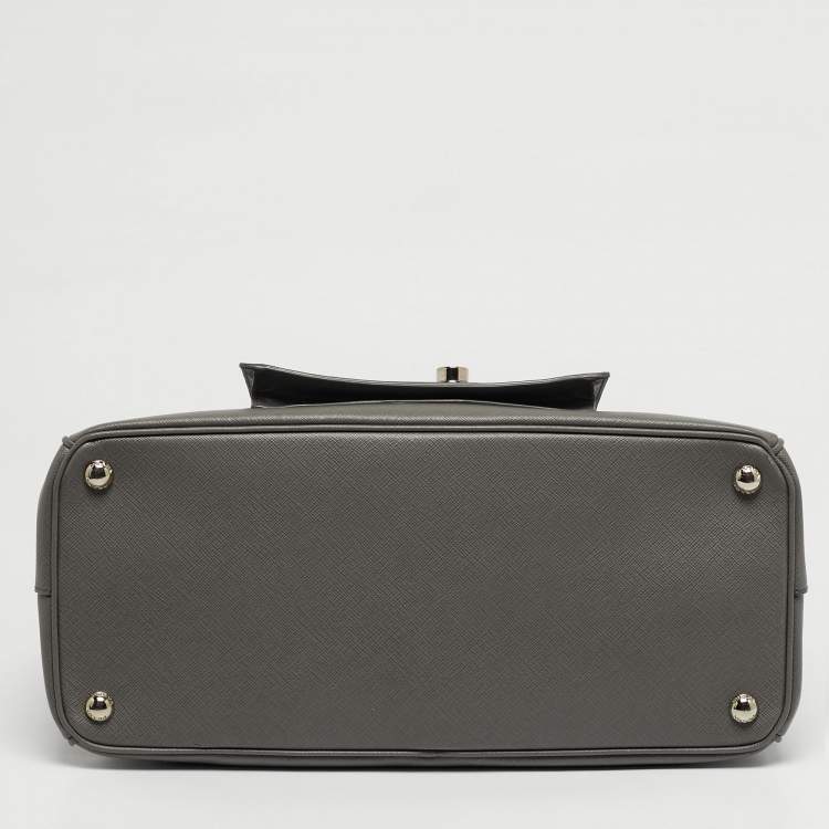 Pre Owned Prada Front Pocket Double Zip Medium Saffiano Leather Tote