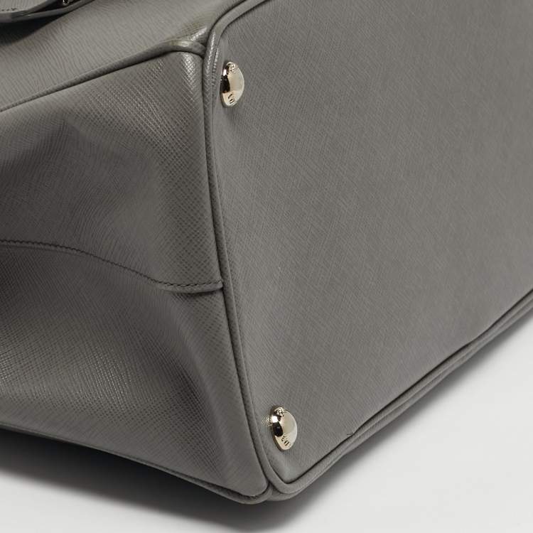 Pre Owned Prada Front Pocket Double Zip Medium Saffiano Leather Tote