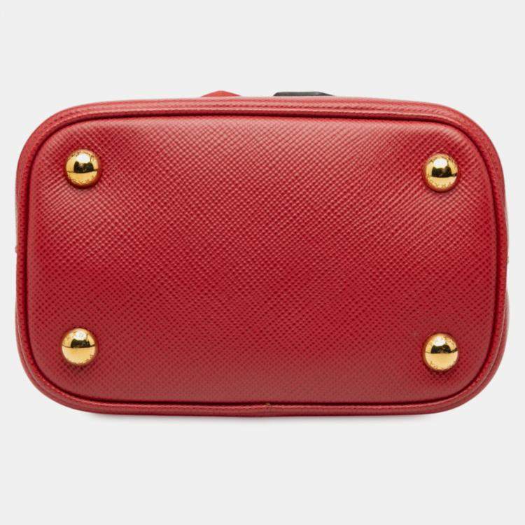 Pre Owned Prada Red Small Embellished Saffiano Cuir Panier Satchel