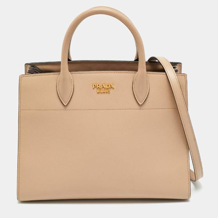 مملوكة مسبقًا Prada Bibliotheque Beige Saffiano Leather Tote