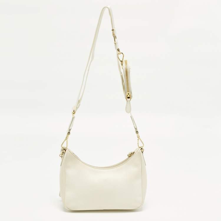 Pre Owned Prada Re-Edition 2005 Off White Saffiano Lux Leather Shoulder Bag