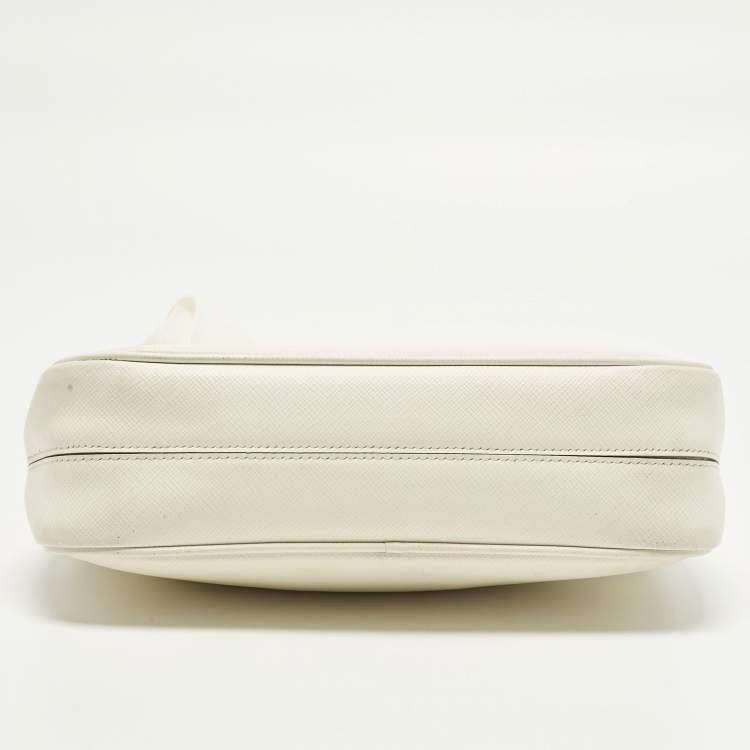 Pre Owned Prada Re-Edition 2005 Off White Saffiano Lux Leather Shoulder Bag