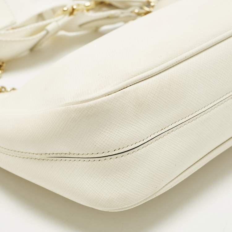 Pre Owned Prada Re-Edition 2005 Off White Saffiano Lux Leather Shoulder Bag