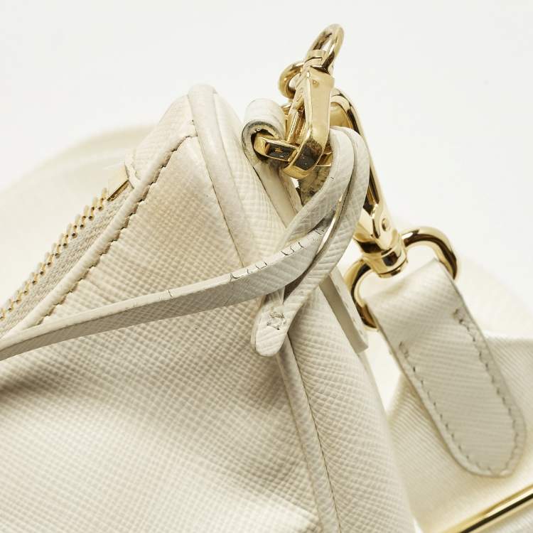 Pre Owned Prada Re-Edition 2005 Off White Saffiano Lux Leather Shoulder Bag