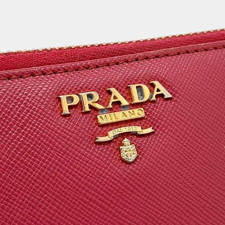Pre Owned Prada Pink Leather Saffiano Long Wallet