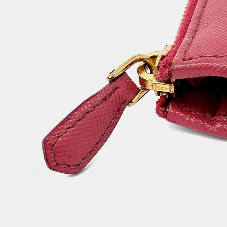Pre Owned Prada Pink Leather Saffiano Long Wallet