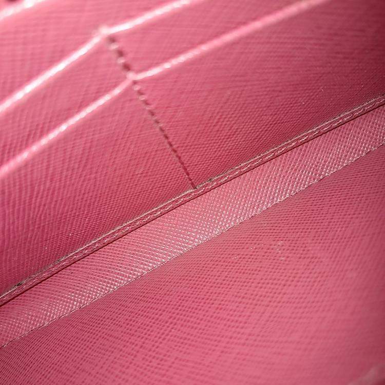 Pre Owned Prada Pink Leather Saffiano Long Wallet