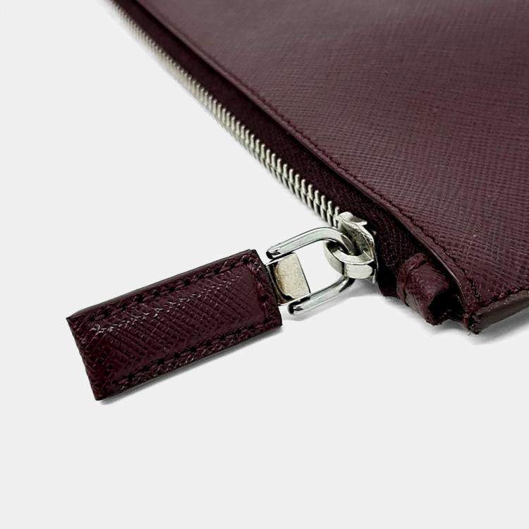 Pre Owned Prada Burgundy Leather Saffiano Clutch