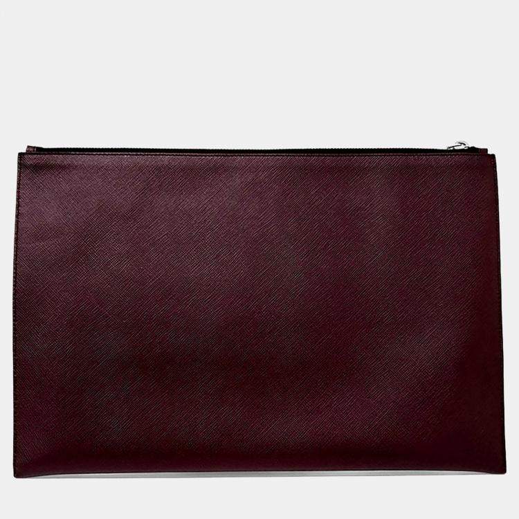 Pre Owned Prada Burgundy Leather Saffiano Clutch