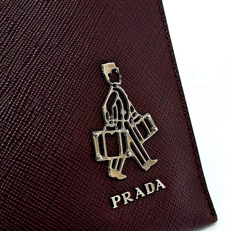 Pre Owned Prada Burgundy Leather Saffiano Clutch
