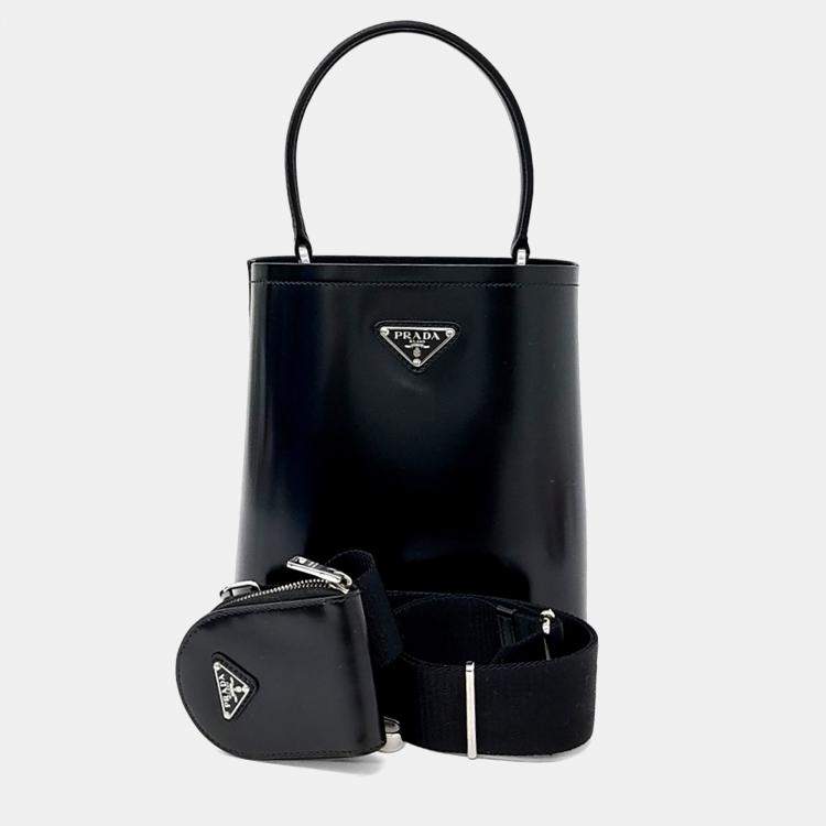 مملوكة مسبقًا Prada Black Leather Brushed Pannier Tote Bag