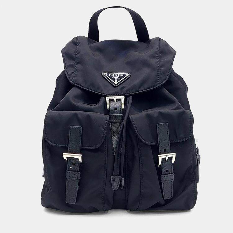 Pre Owned Prada Black Nylon Re-Nylon Two-Pocket Backpack