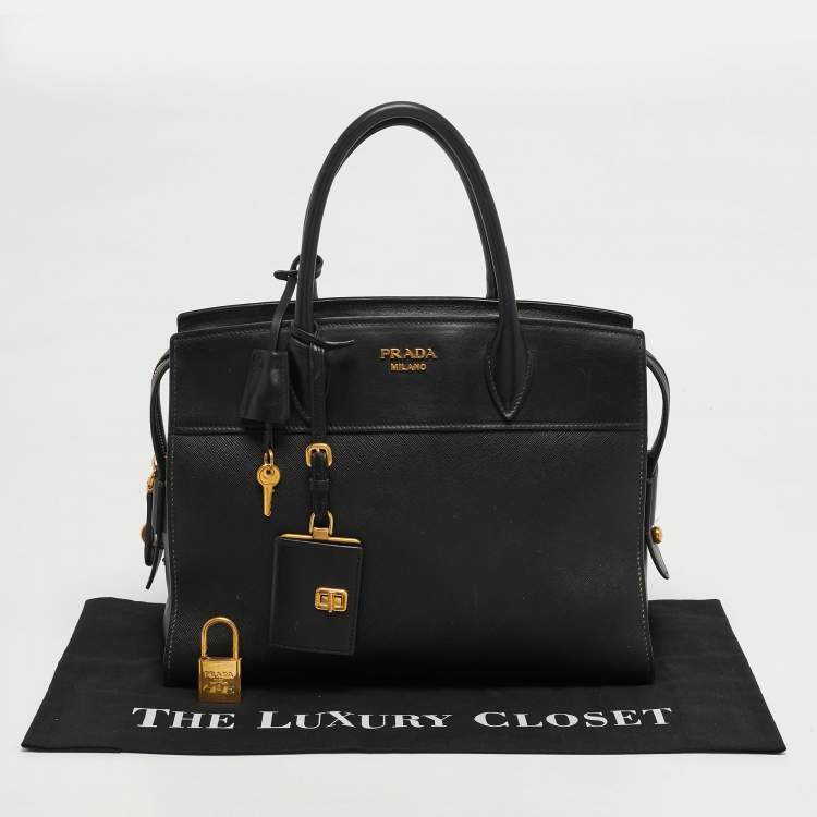 Pre Owned Prada Esplanade City Medium Black Saffiano Leather Tote