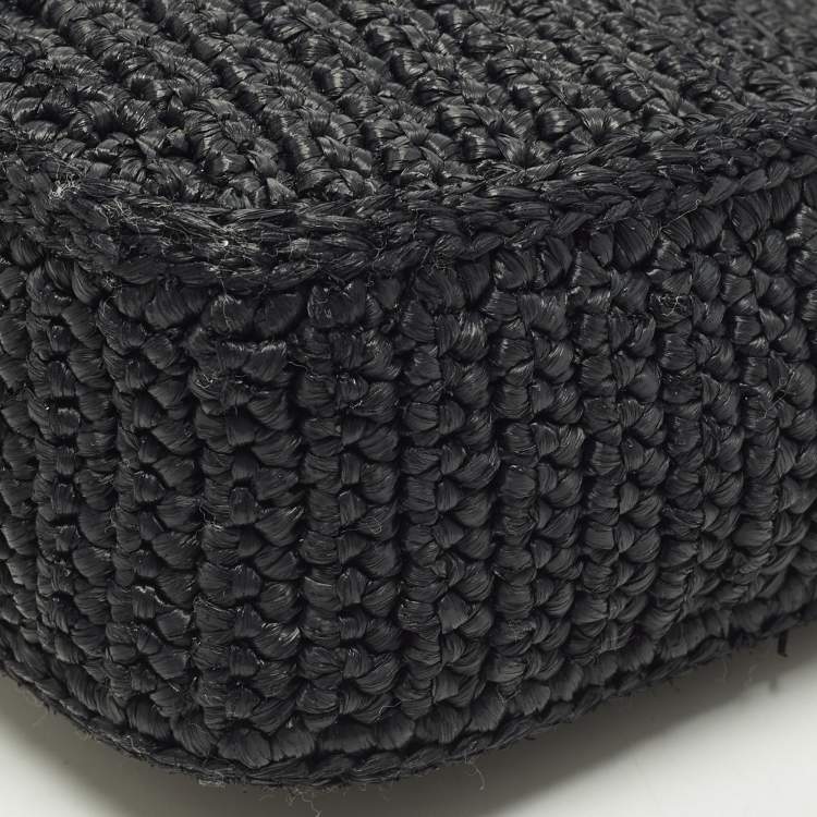 Pre Owned Prada Re-Edition 2005 Black Woven Raffia Shoulder Bag