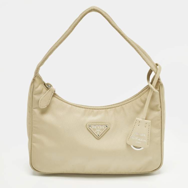 Pre Owned Prada Re-Edition 2000 Cream Nylon Shoulder Bag