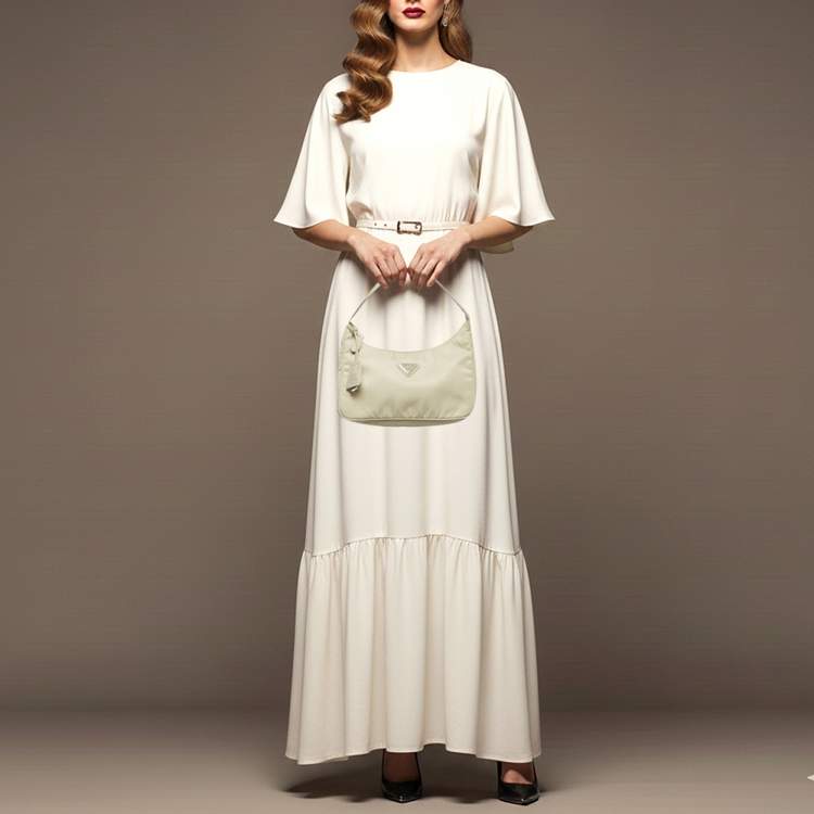 Pre Owned Prada Re-Edition 2000 Cream Nylon Shoulder Bag