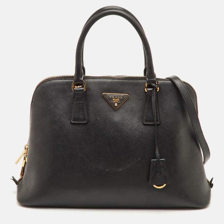 Pre Owned Prada Promenade Medium Black Saffiano Cuir Leather Satchel