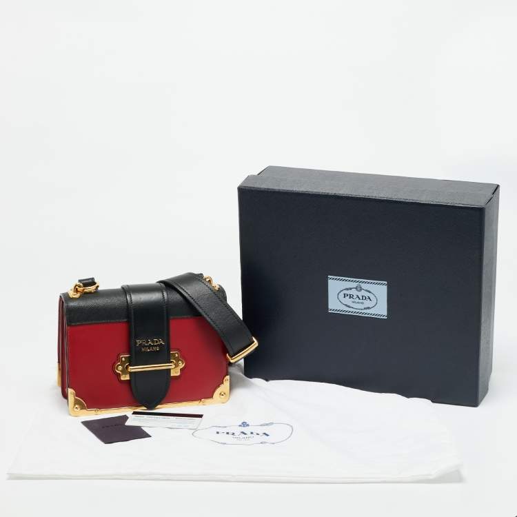 Pre Owned Prada Cahier Red/Black City Calf and Saffiano Leather Shoulder Bag