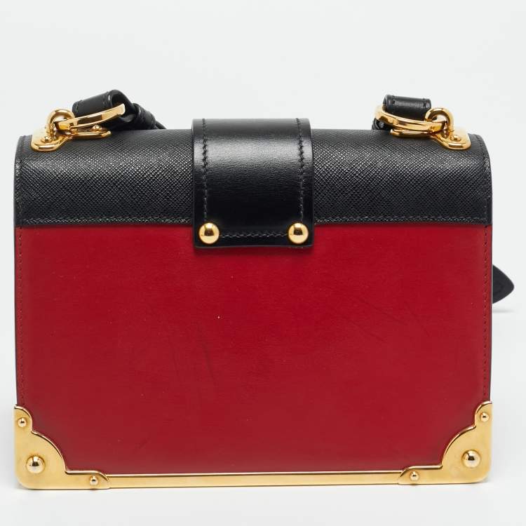 Pre Owned Prada Cahier Red/Black City Calf and Saffiano Leather Shoulder Bag