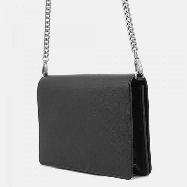 Pre Owned Prada Mini Bag Chain Shoulder Bag Black Saffiano Leatherleather