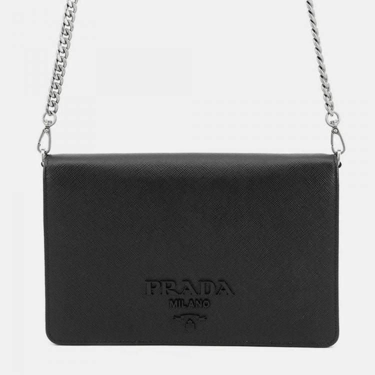Pre Owned Prada Mini Bag Chain Shoulder Bag Black Saffiano Leatherleather