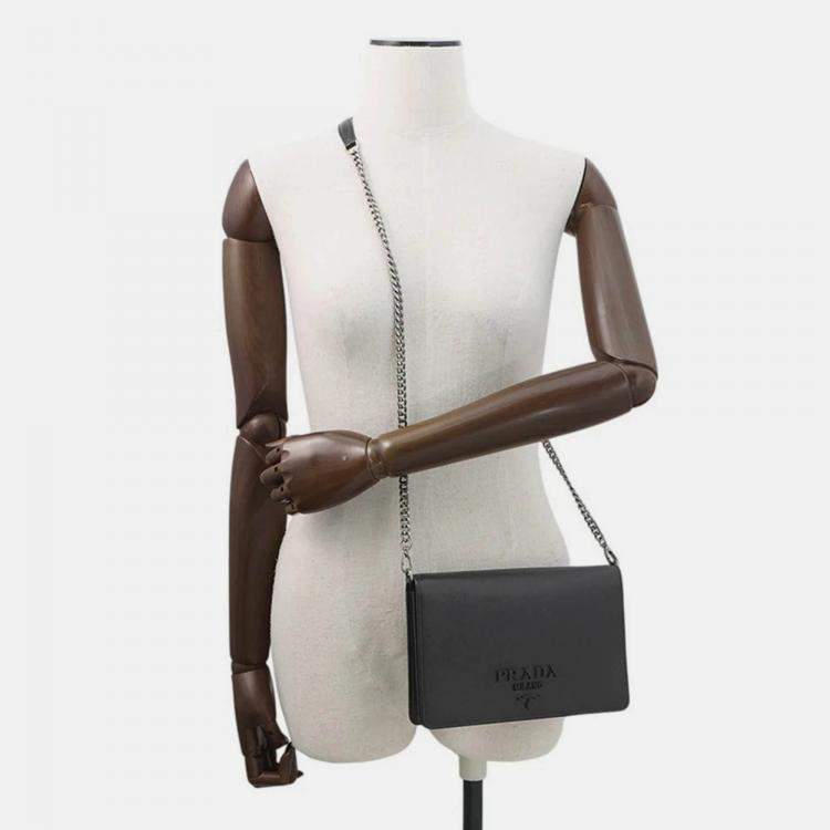 Pre Owned Prada Mini Bag Chain Shoulder Bag Black Saffiano Leatherleather