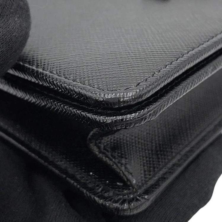 Pre Owned Prada Mini Bag Chain Shoulder Bag Black Saffiano Leatherleather