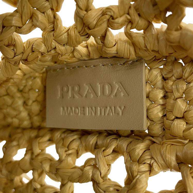 Pre Owned Prada Logo Crochet Tote Bag Natural Raffia