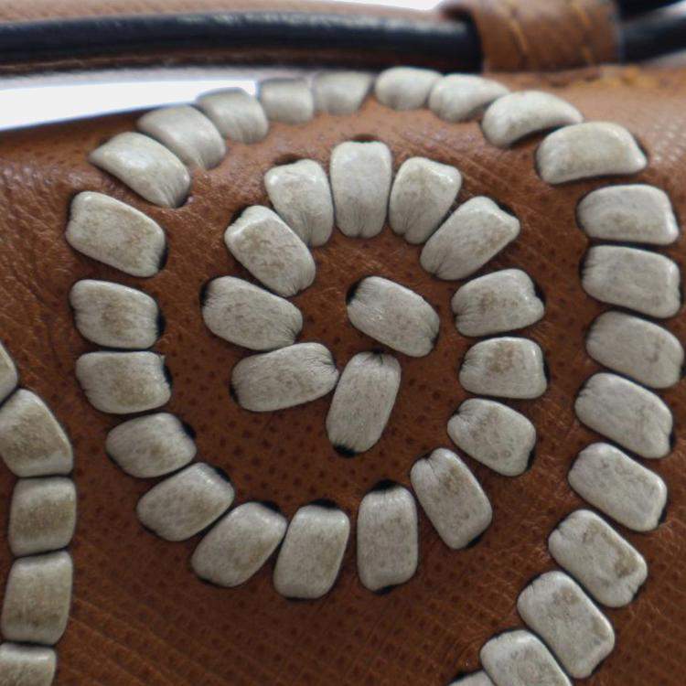 Pre Owned Prada Brown Saffiano Embroidered Pattina Satchel